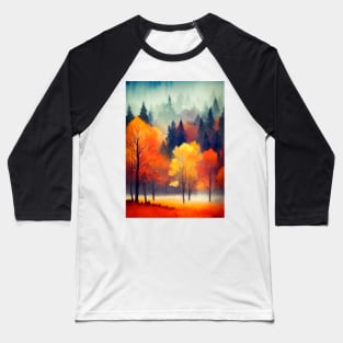 Colorful Autumn Landscape Watercolor 24 Baseball T-Shirt